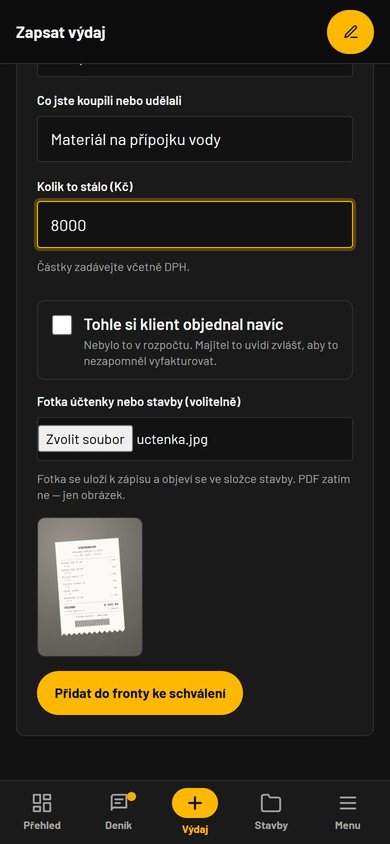Jasno v telefonu: vyfocená účtenka přímo na stavbě