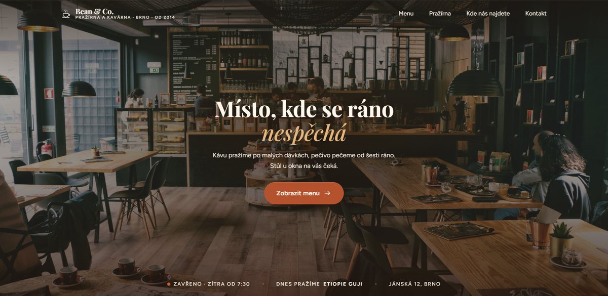 Úvodní stránka webu pražírny a kavárny Bean & Co.